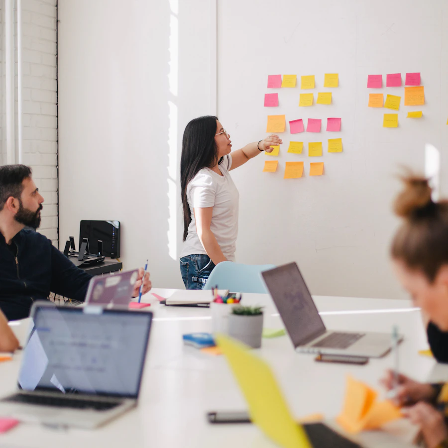 Bright product gallery wall with software screenshots